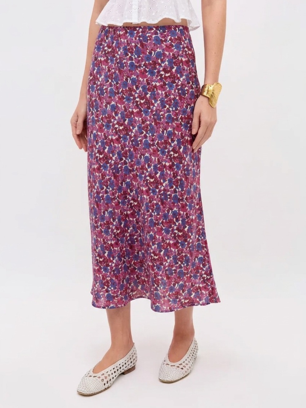 🌺 J. Crew Gwyneth Satin Slip Midi Skirt ~ Berry Floral